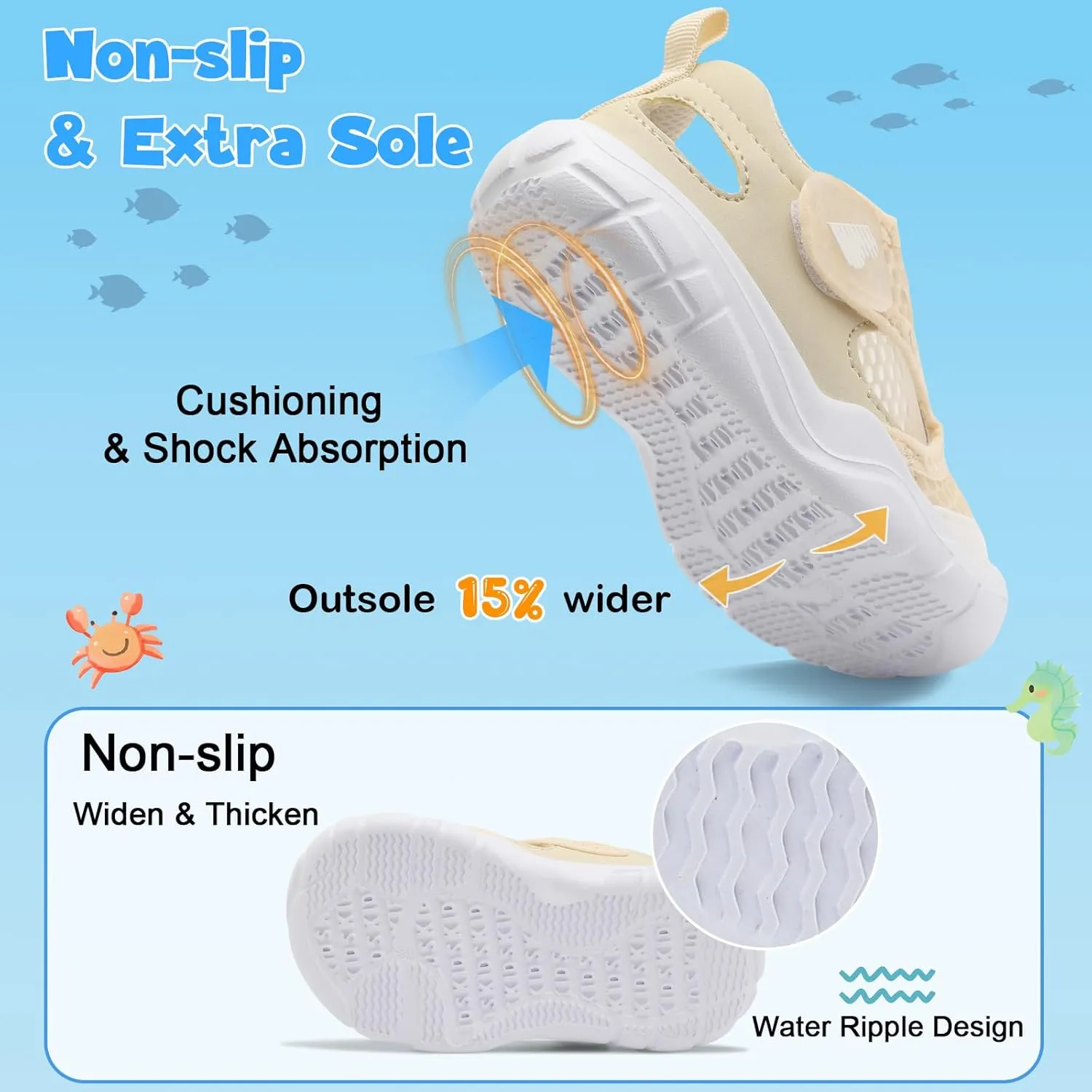 BARERUN Toddler Water Shoes Boys Girls Qucik Dry Breathable Kids Water Shoes Wide Adjustable Instep Water Sandals for Beach Swim Pool Non Slip Flexible Barefoot Sport Aqua Shoes