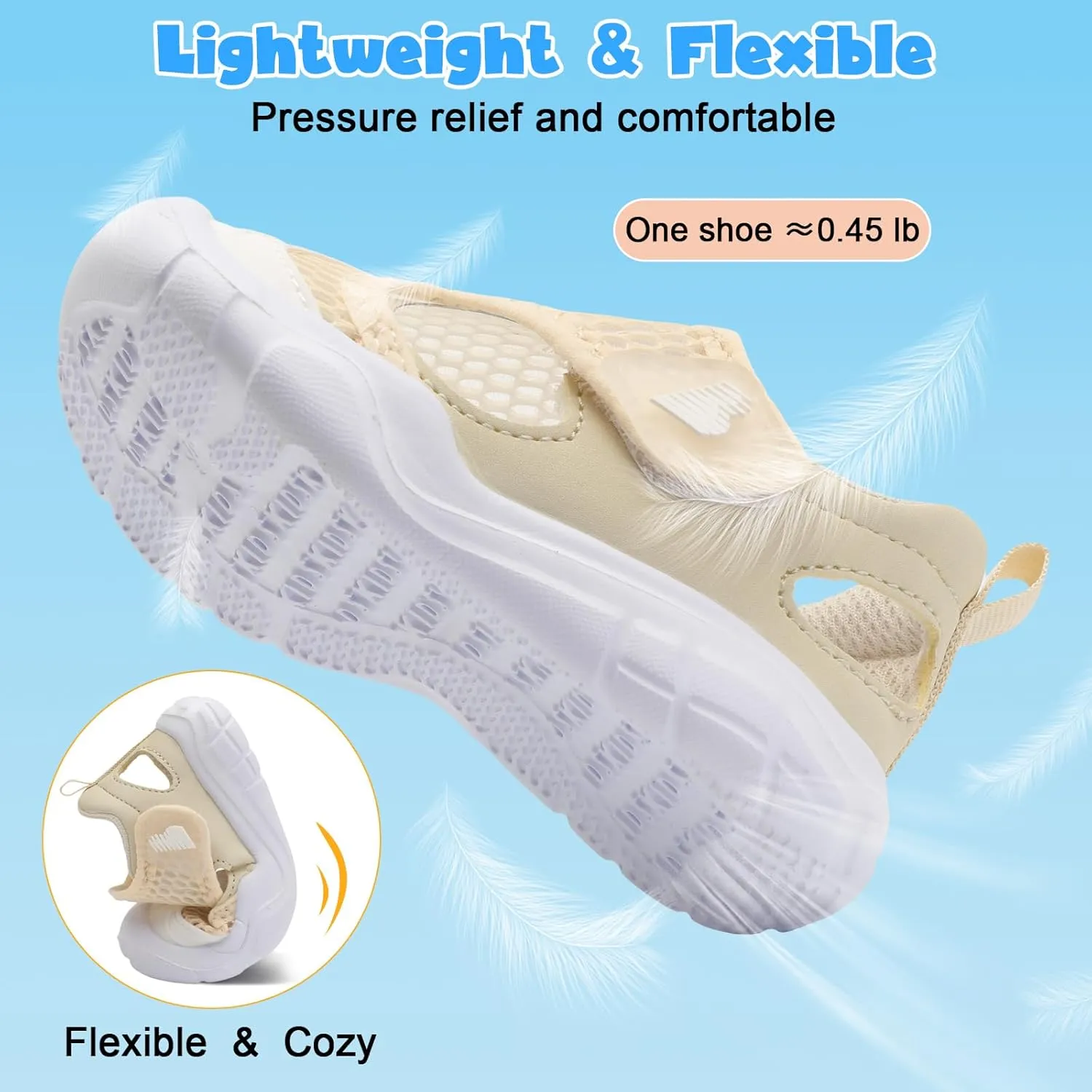 BARERUN Toddler Water Shoes Boys Girls Qucik Dry Breathable Kids Water Shoes Wide Adjustable Instep Water Sandals for Beach Swim Pool Non Slip Flexible Barefoot Sport Aqua Shoes