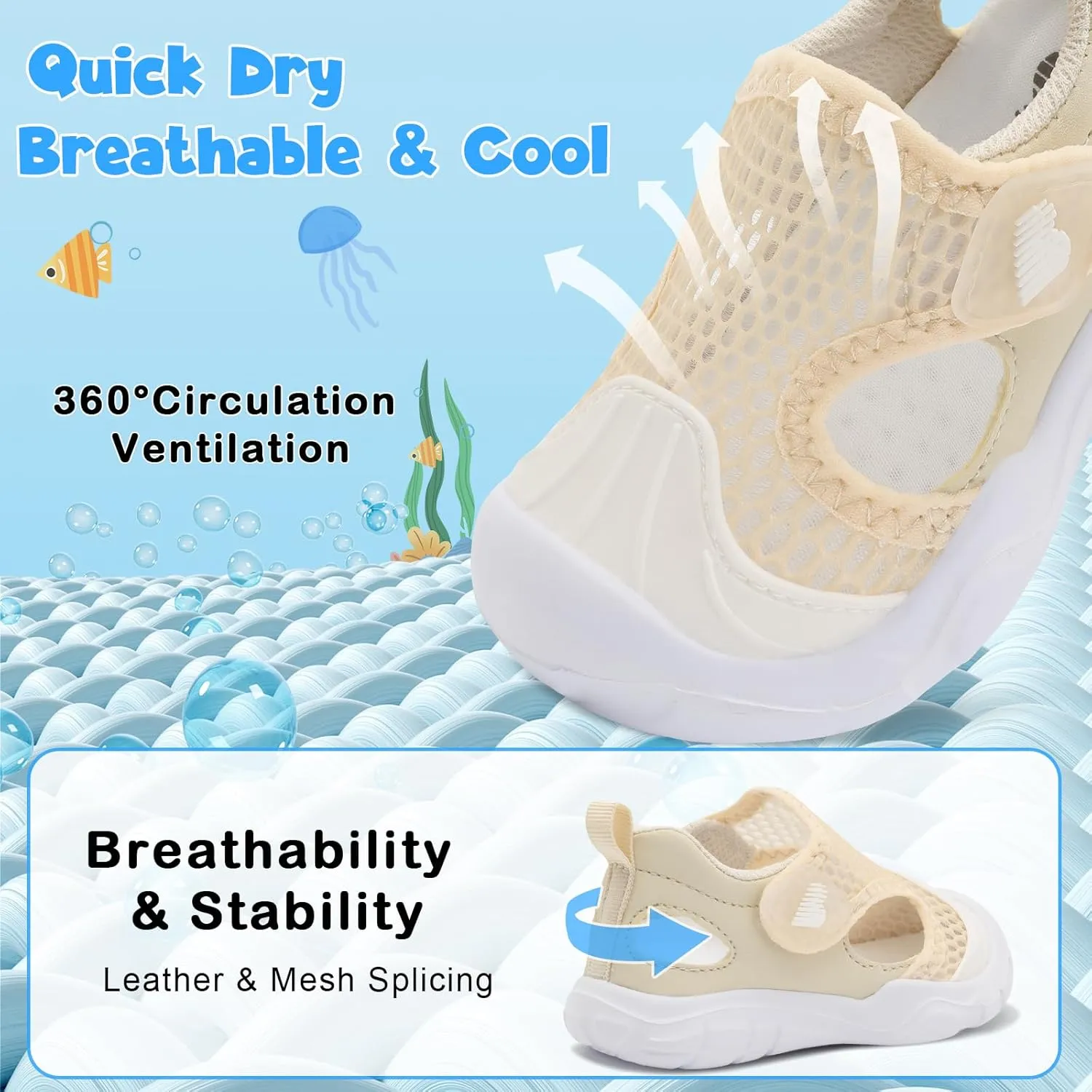 BARERUN Toddler Water Shoes Boys Girls Qucik Dry Breathable Kids Water Shoes Wide Adjustable Instep Water Sandals for Beach Swim Pool Non Slip Flexible Barefoot Sport Aqua Shoes