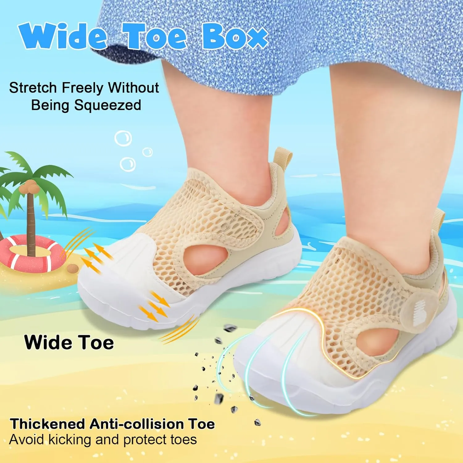 BARERUN Toddler Water Shoes Boys Girls Qucik Dry Breathable Kids Water Shoes Wide Adjustable Instep Water Sandals for Beach Swim Pool Non Slip Flexible Barefoot Sport Aqua Shoes