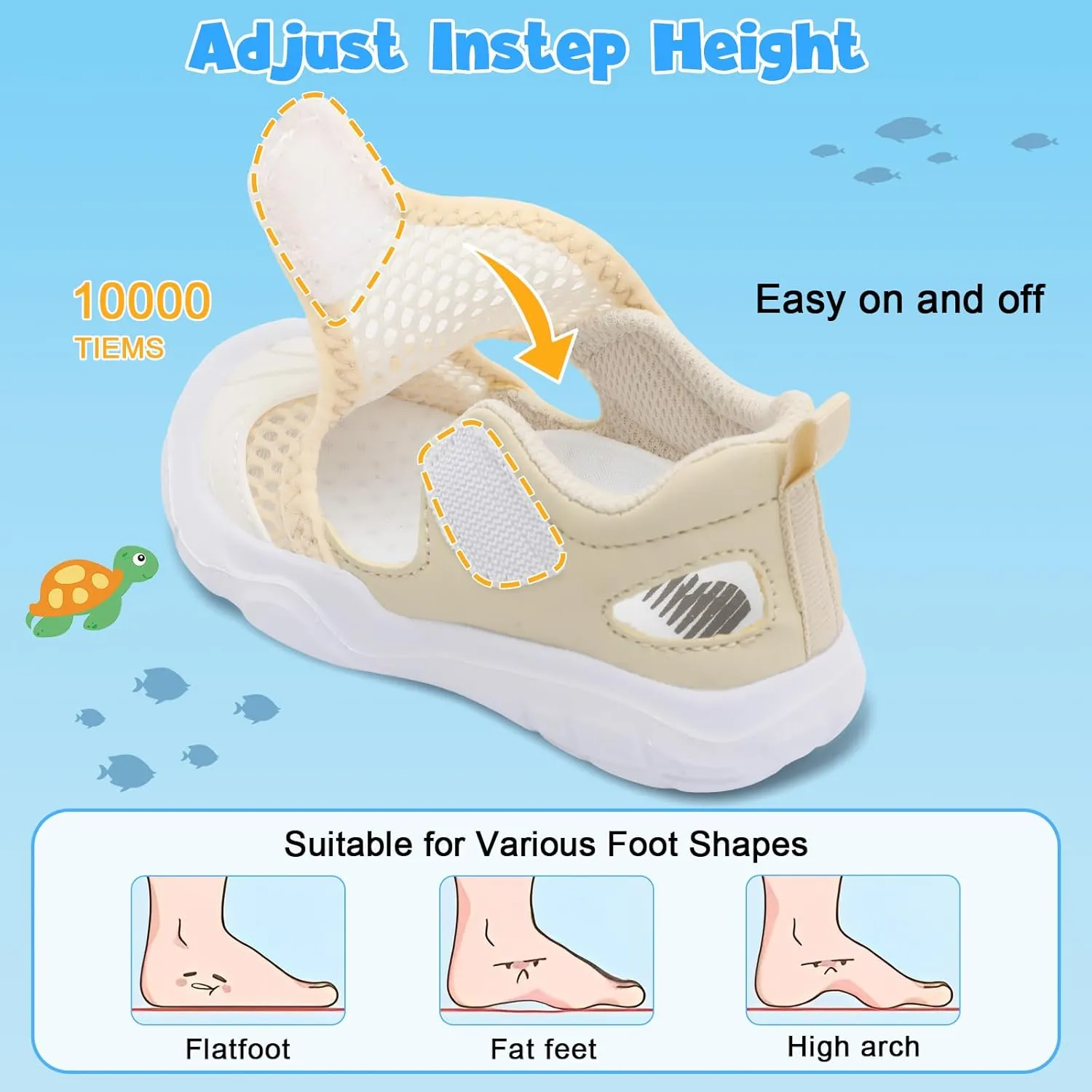 BARERUN Toddler Water Shoes Boys Girls Qucik Dry Breathable Kids Water Shoes Wide Adjustable Instep Water Sandals for Beach Swim Pool Non Slip Flexible Barefoot Sport Aqua Shoes