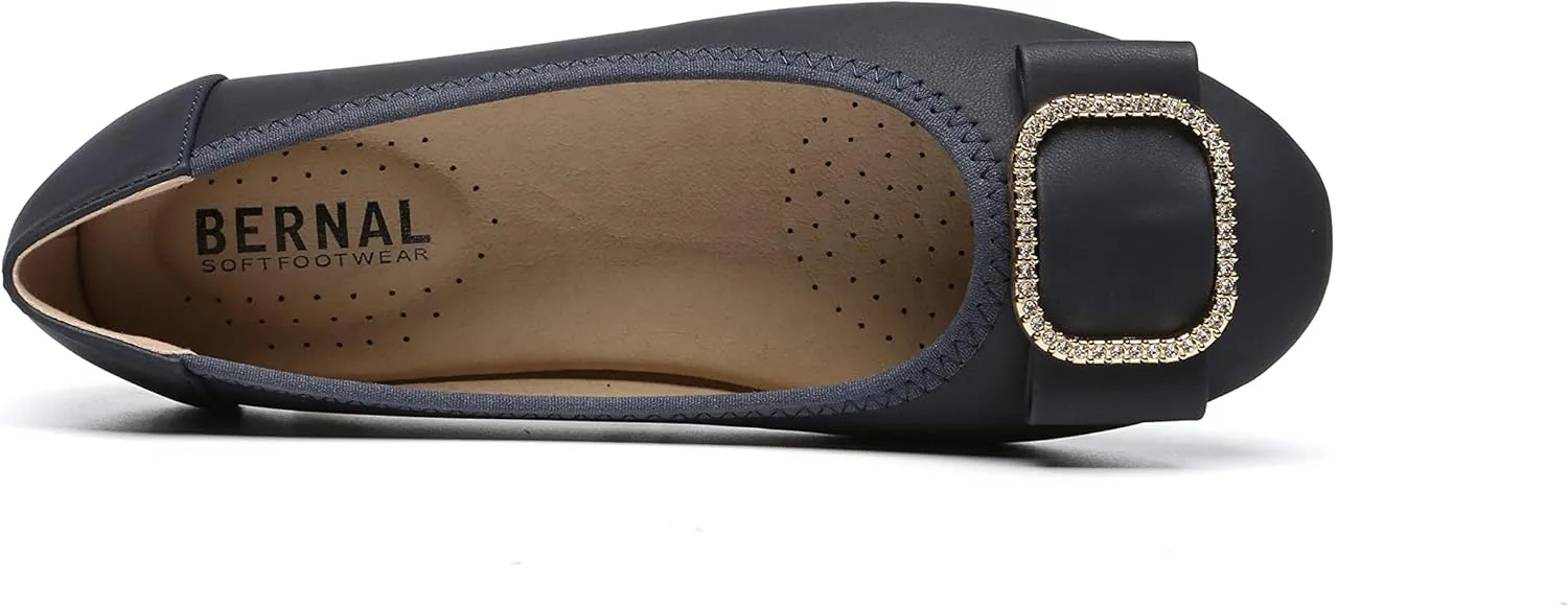 Bernal Women's Comfortable Flat Shoes - Round Toe Classic Cute Bow Metal Buckle Slip on Ballet Flats