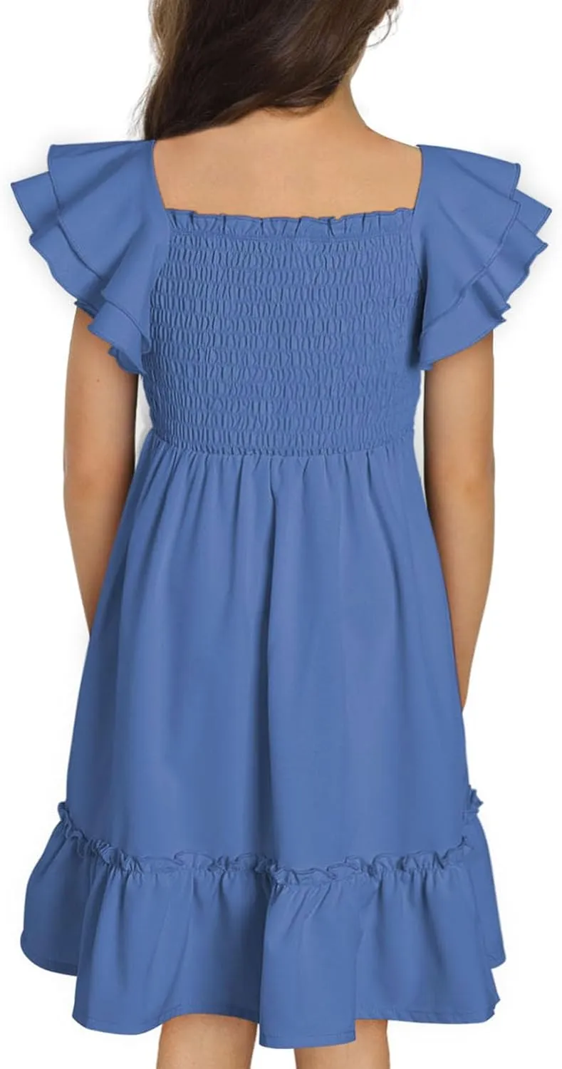 blibean Tween Girls Elegant Ruffle Sleeve Dresses Size 6-15 Years
