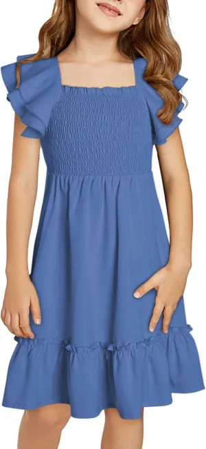 blibean Tween Girls Elegant Ruffle Sleeve Dresses Size 6-15 Years