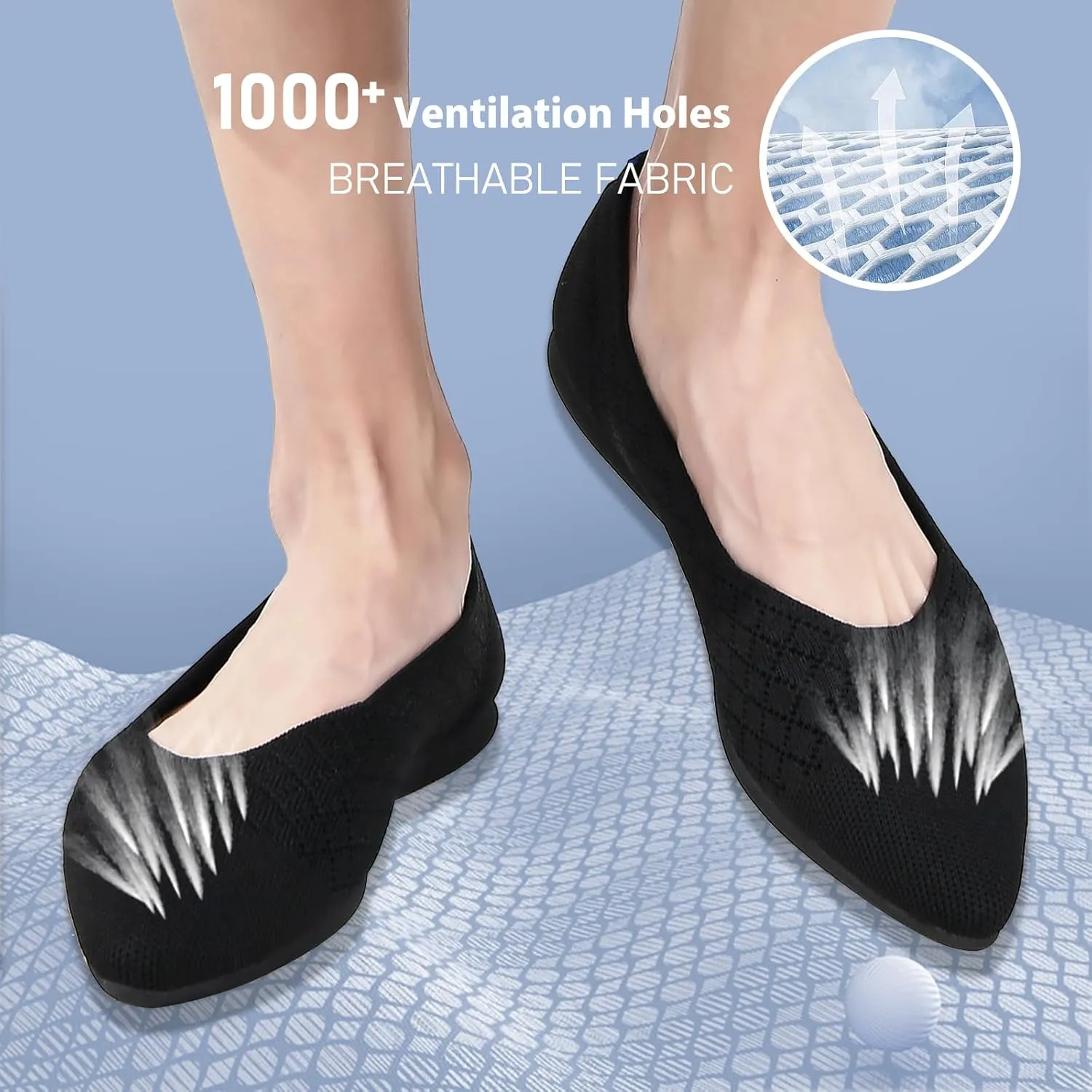 Buyrew Women's Flats Pointed Toe Ballet Shoes Knit Dress Shoes Low Wedge Slip On Arch Support Walking Office Business Flats