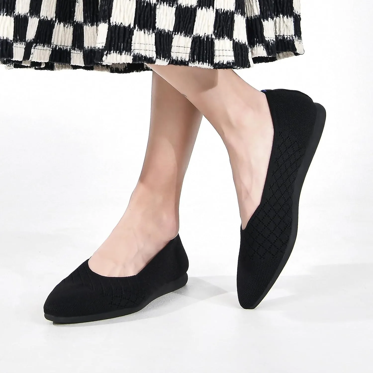 Buyrew Women's Flats Pointed Toe Ballet Shoes Knit Dress Shoes Low Wedge Slip On Arch Support Walking Office Business Flats