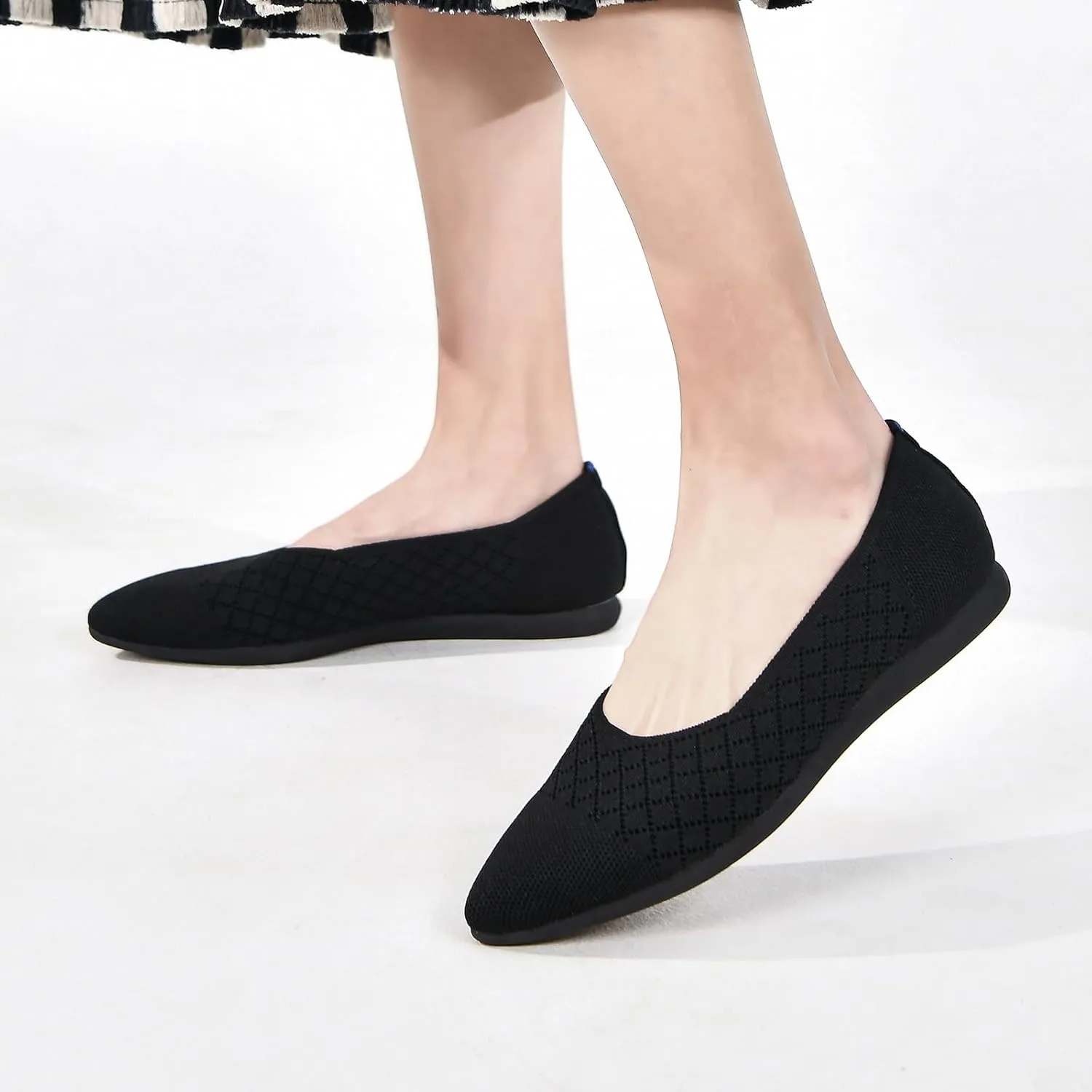 Buyrew Women's Flats Pointed Toe Ballet Shoes Knit Dress Shoes Low Wedge Slip On Arch Support Walking Office Business Flats