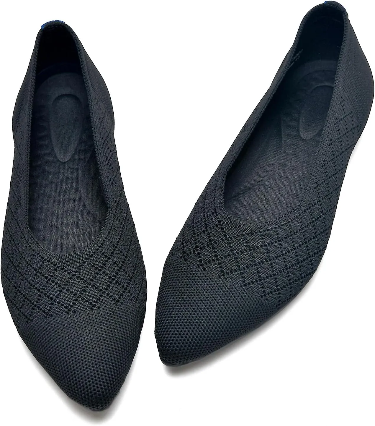 Buyrew Women's Flats Pointed Toe Ballet Shoes Knit Dress Shoes Low Wedge Slip On Arch Support Walking Office Business Flats