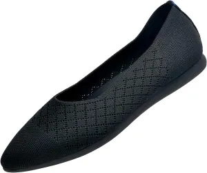 Buyrew Women's Flats Pointed Toe Ballet Shoes Knit Dress Shoes Low Wedge Slip On Arch Support Walking Office Business Flats