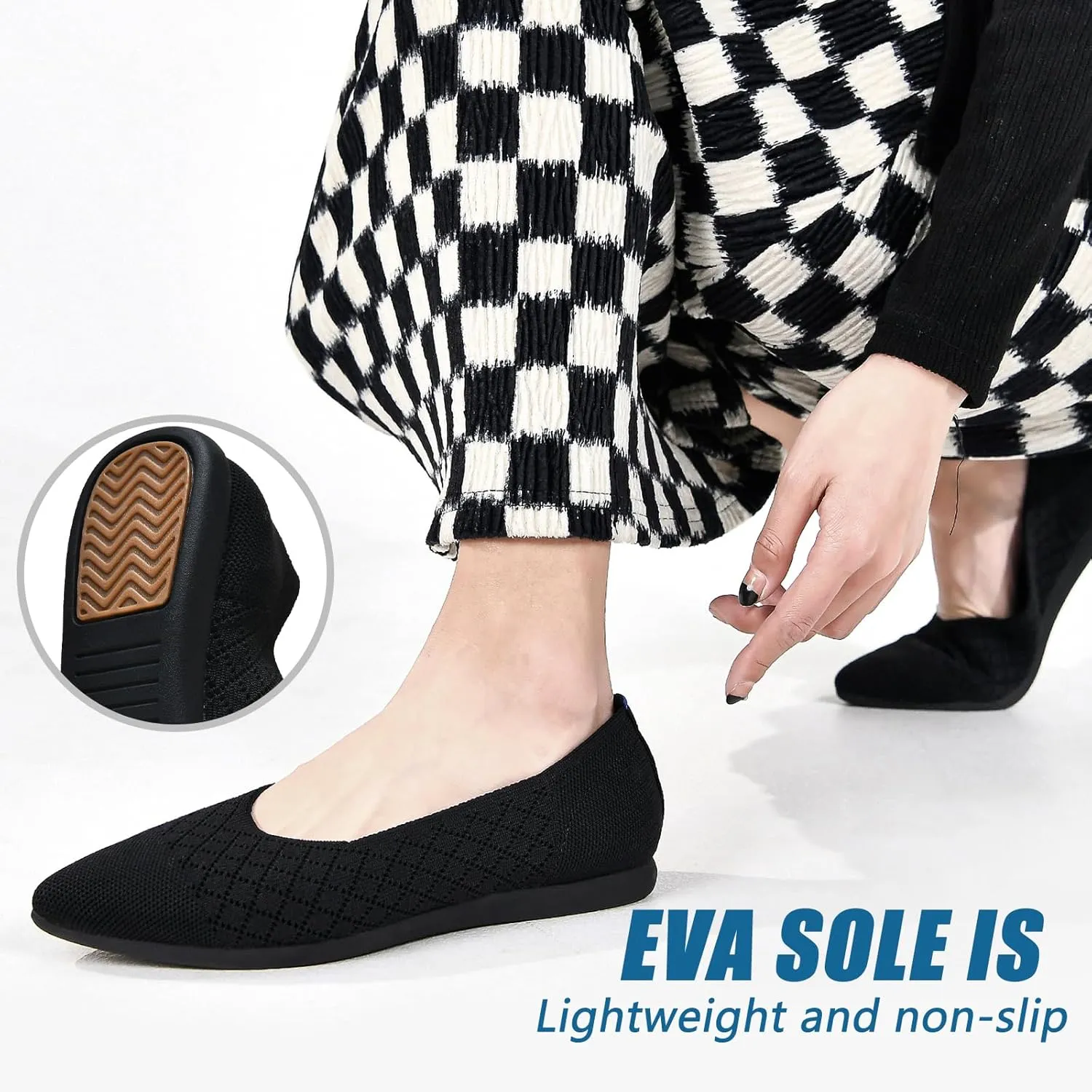 Buyrew Women's Flats Pointed Toe Ballet Shoes Knit Dress Shoes Low Wedge Slip On Arch Support Walking Office Business Flats