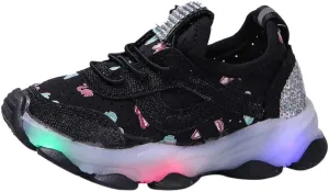 Children Kid Baby Girls Butterfly Crystal Luminous Sport Run Shoes Led Light Luminous Outdoor Sport Shoes