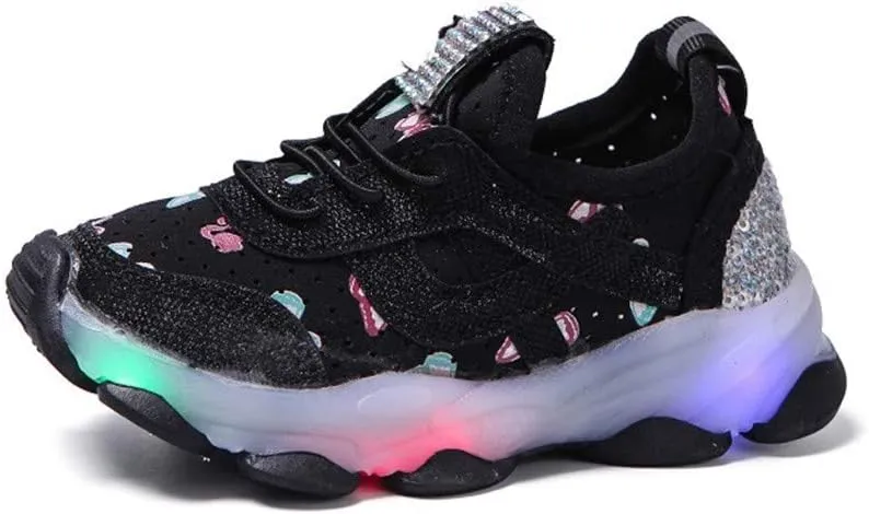 Children Kid Baby Girls Butterfly Crystal Luminous Sport Run Shoes Led Light Luminous Outdoor Sport Shoes