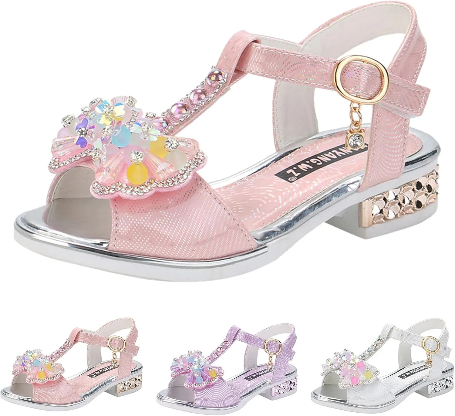 Children Shoes Diamond Butterfly Sandals Summer Fashion Thick Soles Open Toe Student Dance Princess Shoes