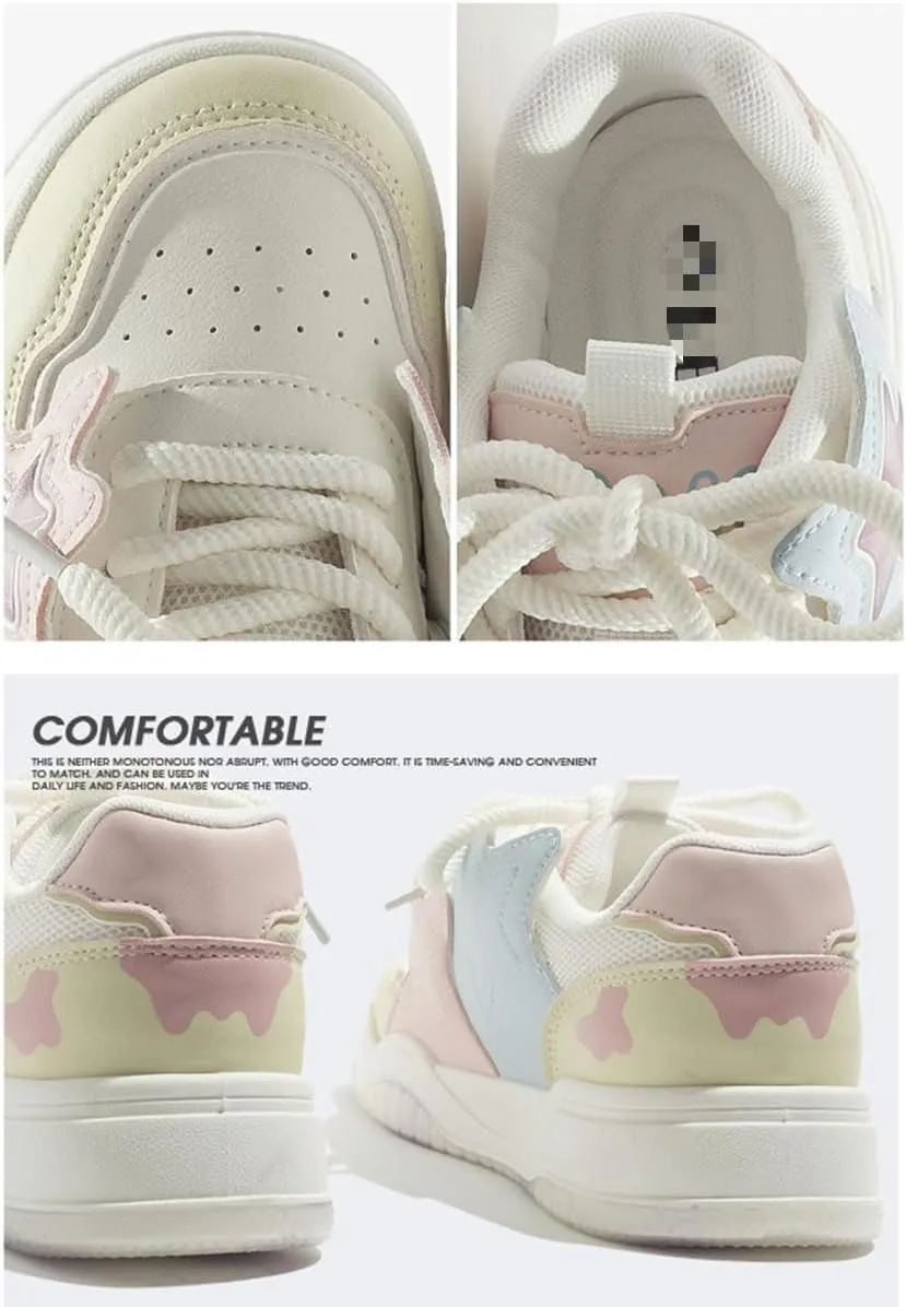 Chunky Platform Sneakers for Women Low-top Star Skate Walking Shoes Patchwork Cow Print Casual Students Back to School