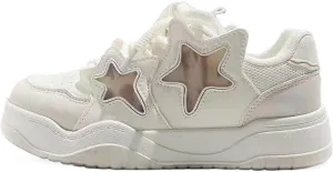 Chunky Platform Sneakers for Women Low-top Star Skate Walking Shoes Patchwork Cow Print Casual Students Back to School