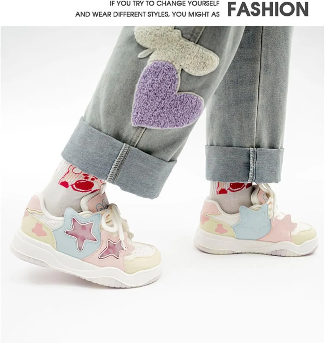 Chunky Platform Sneakers for Women Low-top Star Skate Walking Shoes Patchwork Cow Print Casual Students Back to School