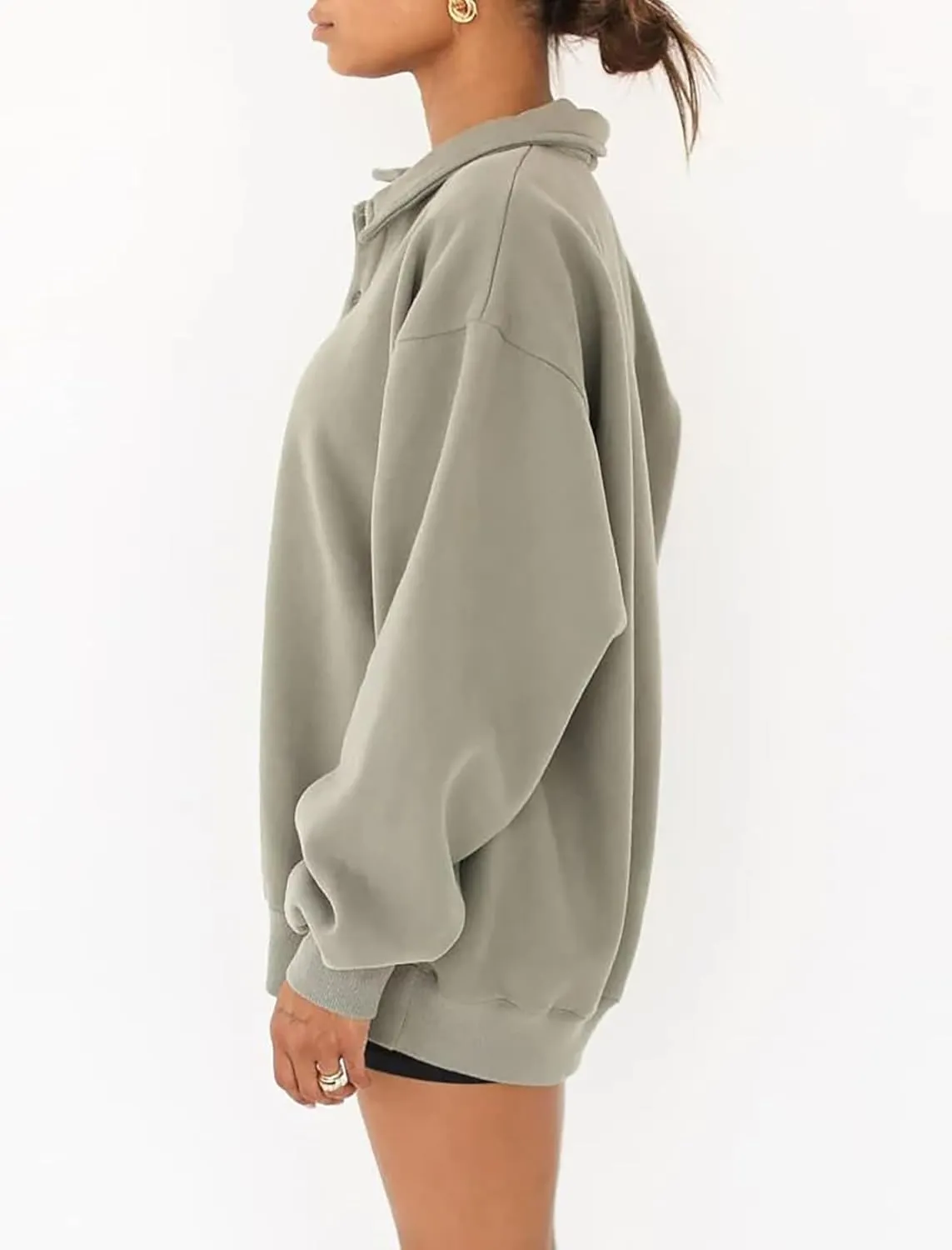 Cioatin Women Oversize Fleece Button Up Collar Polo Neck Sweatshirt Top Loose Drop Shoulder Hoodie Pullover Fall Outfits