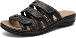 CIOR Women's Classic Leather Sandals, Black, Flat, Open Toe, Arch Support, Adjustable Strap, Casual, Water Resistant, Perfect for Beach, Street, Shopping, Dating, Vacation, Pool, Party