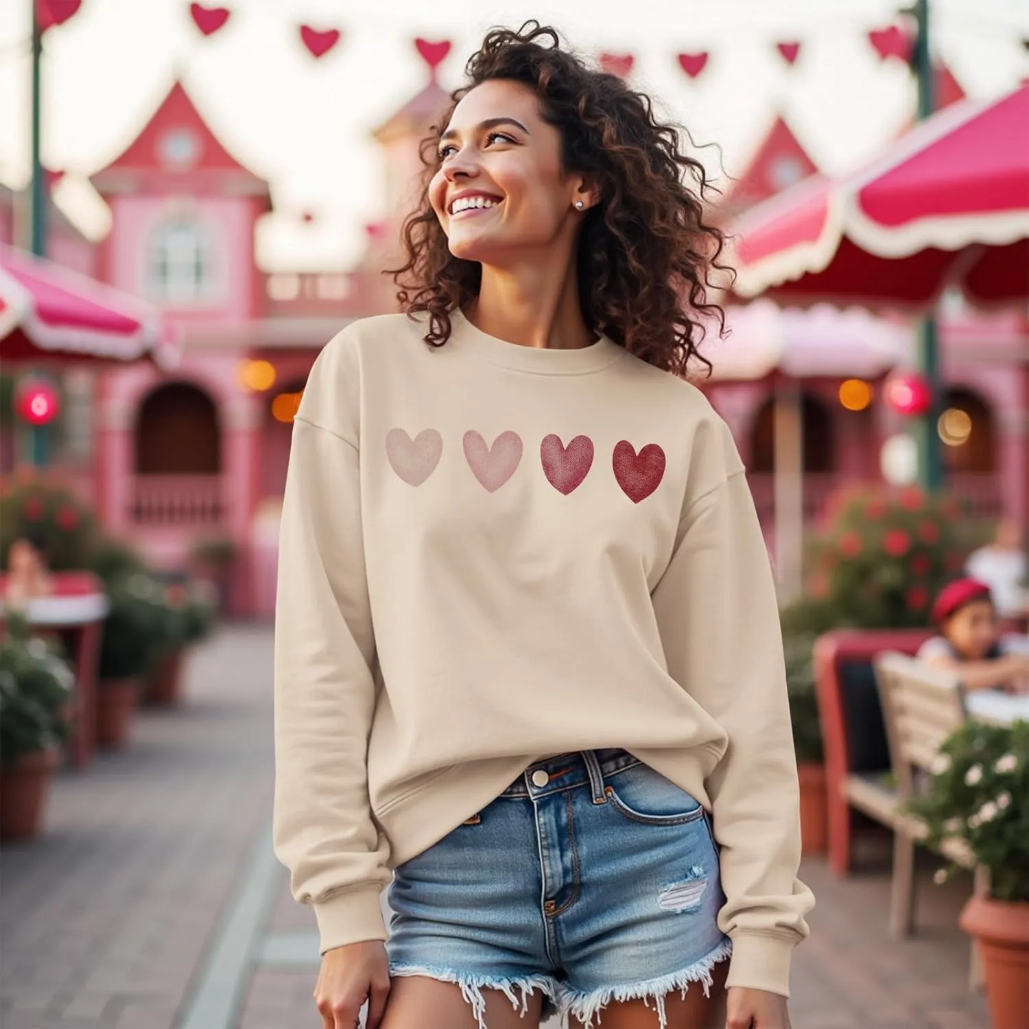 CM C&M WODRO Women Valentines Heart Sweatshirt Crewneck Long Sleeve Love Graphic Shirts Casual Pullover Tops Outfit