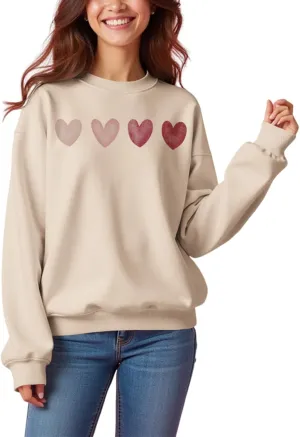 CM C&M WODRO Women Valentines Heart Sweatshirt Crewneck Long Sleeve Love Graphic Shirts Casual Pullover Tops Outfit