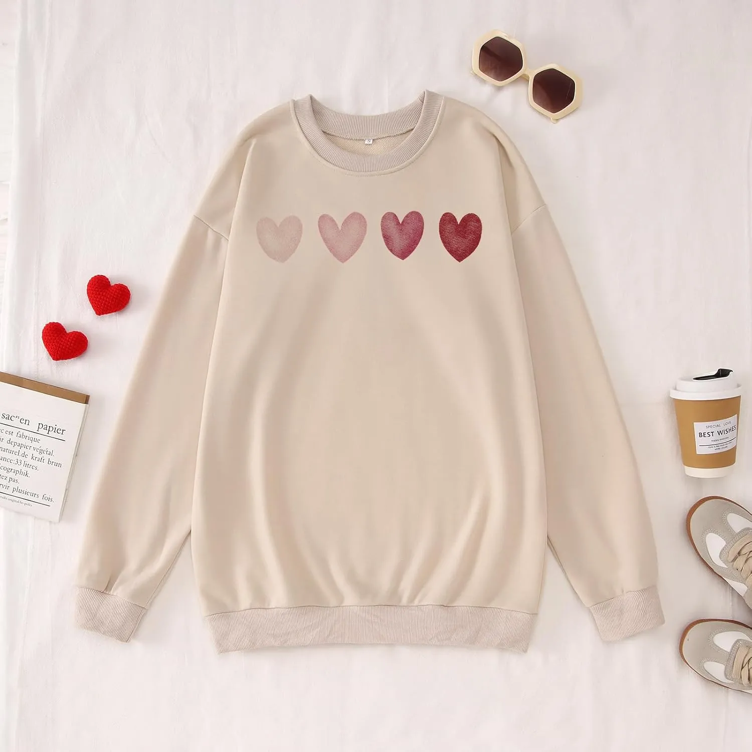 CM C&M WODRO Women Valentines Heart Sweatshirt Crewneck Long Sleeve Love Graphic Shirts Casual Pullover Tops Outfit