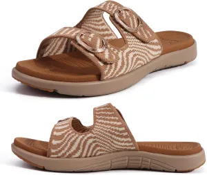 COFACE Womens Orthotic Slides Comfort Plantar Fasciitis Arch Support Slip on Flat Sandals Ladies Soft Cushion Fashion Yoga Mat Slippers With Adjustable Straps