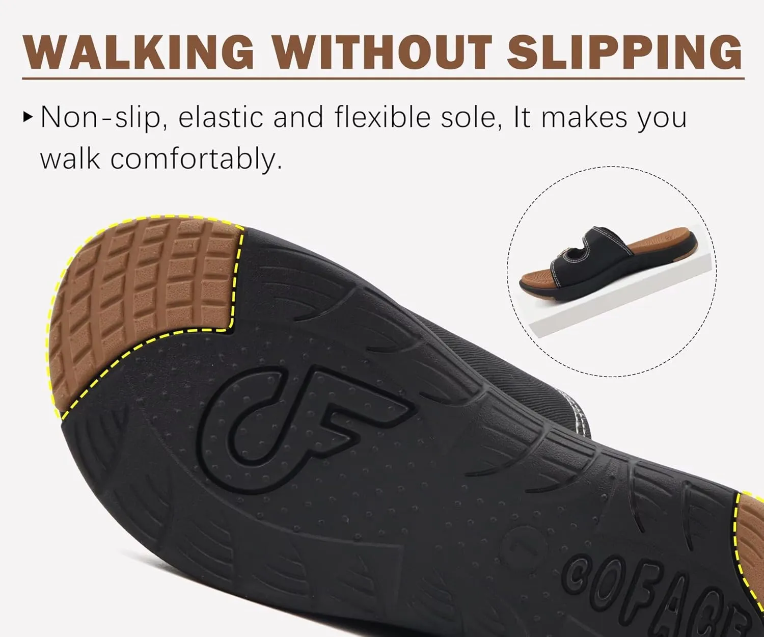 COFACE Womens Orthotic Slides Comfort Plantar Fasciitis Arch Support Slip on Flat Sandals Ladies Soft Cushion Fashion Yoga Mat Slippers With Adjustable Straps