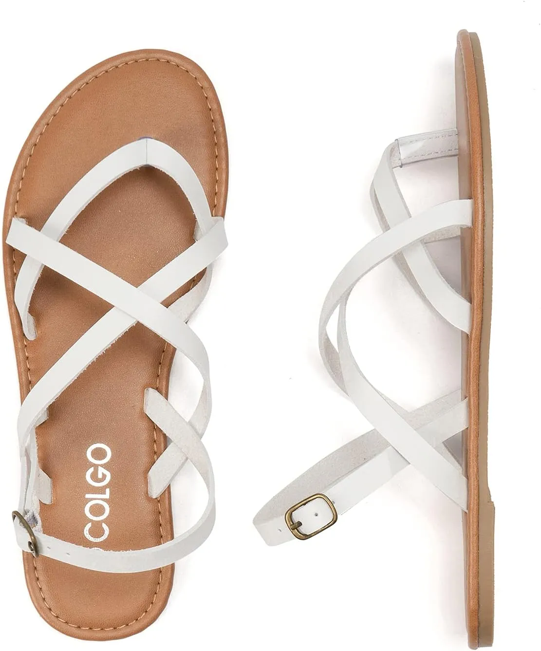 Colgo Women's Summer Strappy Flat Sandals, Adjustable Casual Fisherman Sandal with Open Toe Slingback Gladiator Sandals