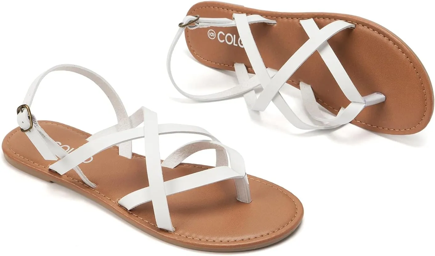 Colgo Women's Summer Strappy Flat Sandals, Adjustable Casual Fisherman Sandal with Open Toe Slingback Gladiator Sandals