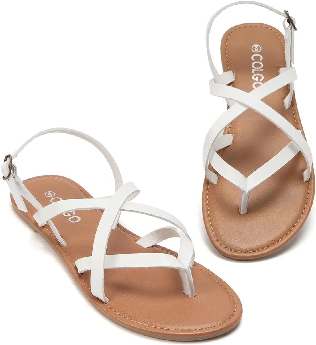 Colgo Women's Summer Strappy Flat Sandals, Adjustable Casual Fisherman Sandal with Open Toe Slingback Gladiator Sandals