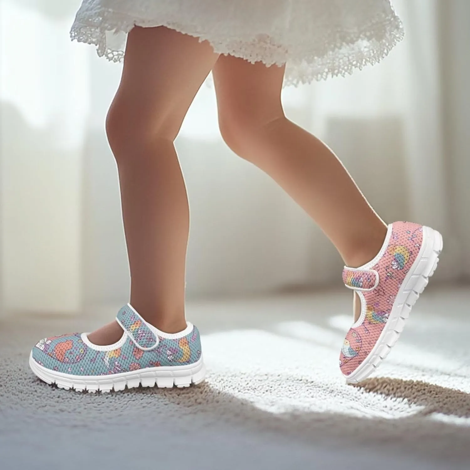 Coloranimal Girls Mary Jane Shoes Dance Shoes for Kids Casual Unifoem Shoes Magic Sticker Mary Jane Flats Girls' Flats Kids Footwear