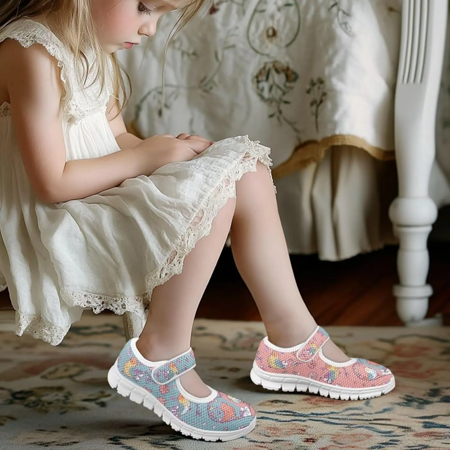 Coloranimal Girls Mary Jane Shoes Dance Shoes for Kids Casual Unifoem Shoes Magic Sticker Mary Jane Flats Girls' Flats Kids Footwear
