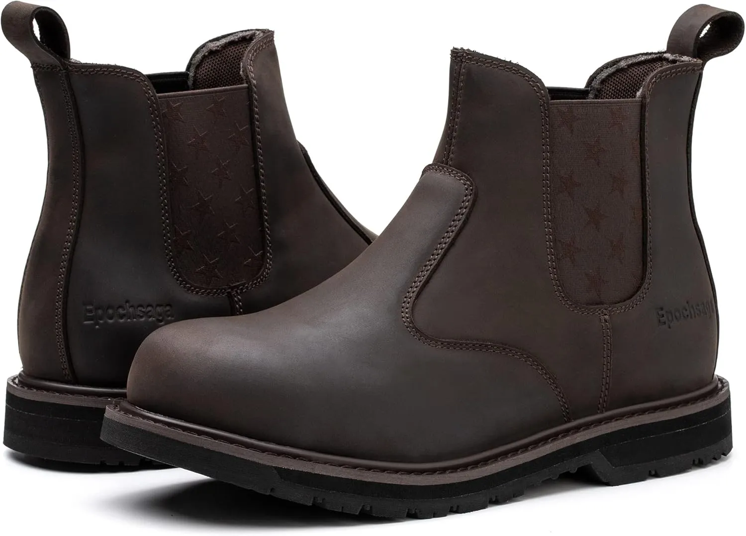 Composite/Steel Toe Chelsea Safety Work Boots Industrial&Construction Ankle Shoes Fashion Insulated 6 Inch Brown Lightweight