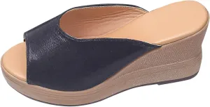 Cork Platform Sandals For Women Dressy Open Toe Wedge Sandals Summer Slip On Backless Beach Slides Trendy Wide Width Fish Mouth House Slippers