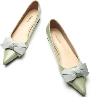 C.Paravano Pointy Bow Flats Women's Flats Ballet Shoes for Women（Light Green,Size 8