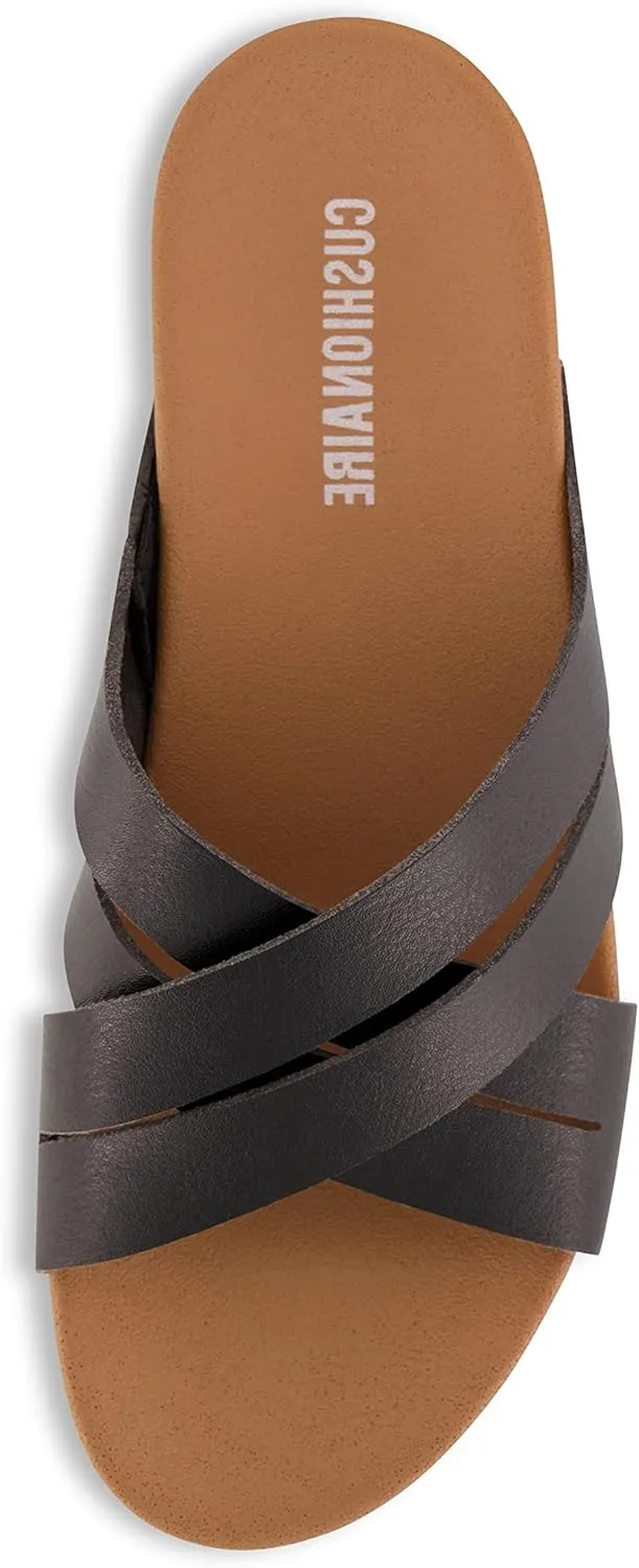CUSHIONAIRE Women's Jackie cross band footbed slide sandal  Comfort Foam
