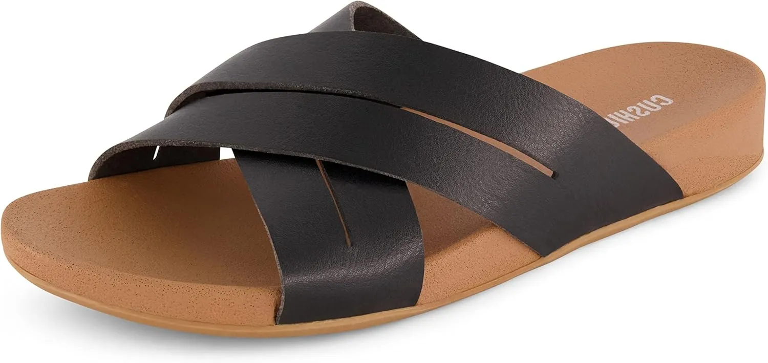 CUSHIONAIRE Women's Jackie cross band footbed slide sandal  Comfort Foam