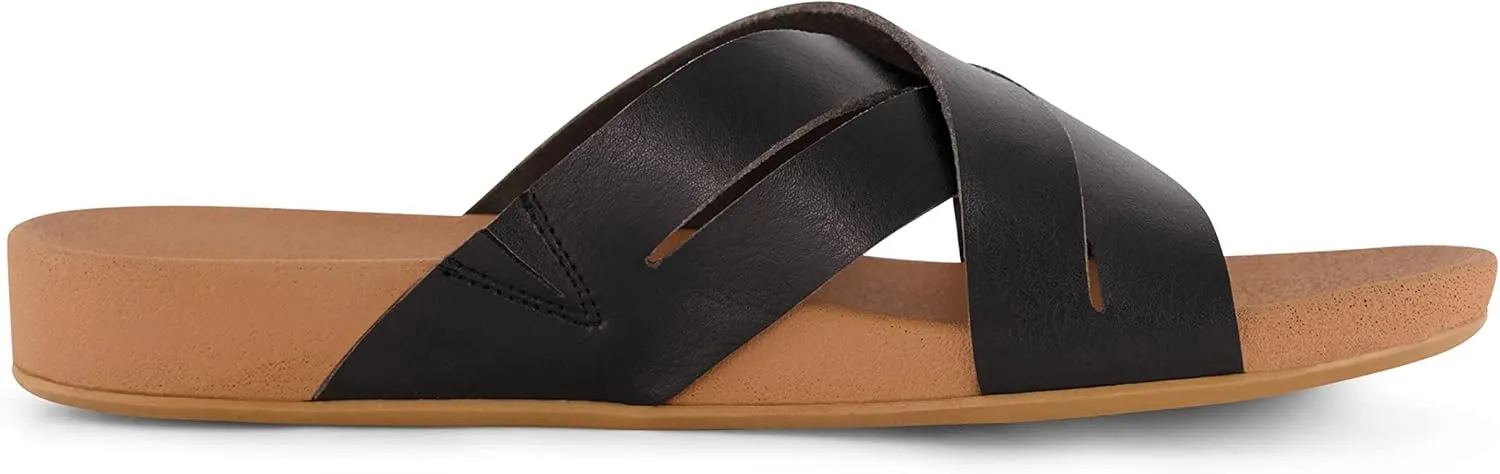 CUSHIONAIRE Women's Jackie cross band footbed slide sandal  Comfort Foam