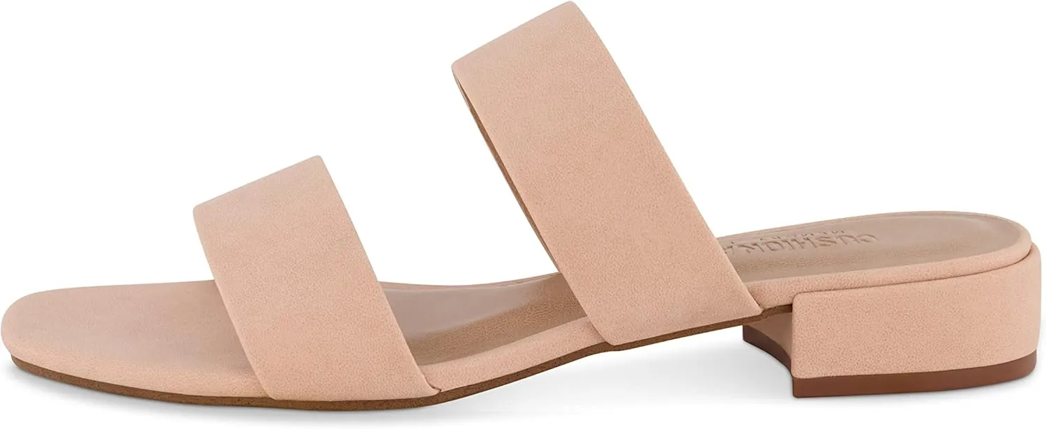 CUSHIONAIRE Women's Nolita two band low block heel slide sandal  Memory Foam and Wide Widths Available
