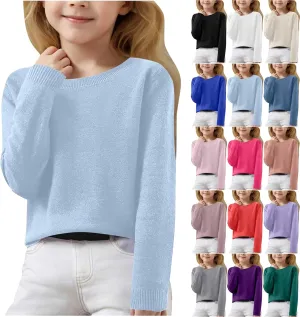 Cute Sweaters for Teen Girls Lightweight Crewneck Knit Pullovers Casual Loose Soft Kids Long Sleeve Tops Spring 6-15T