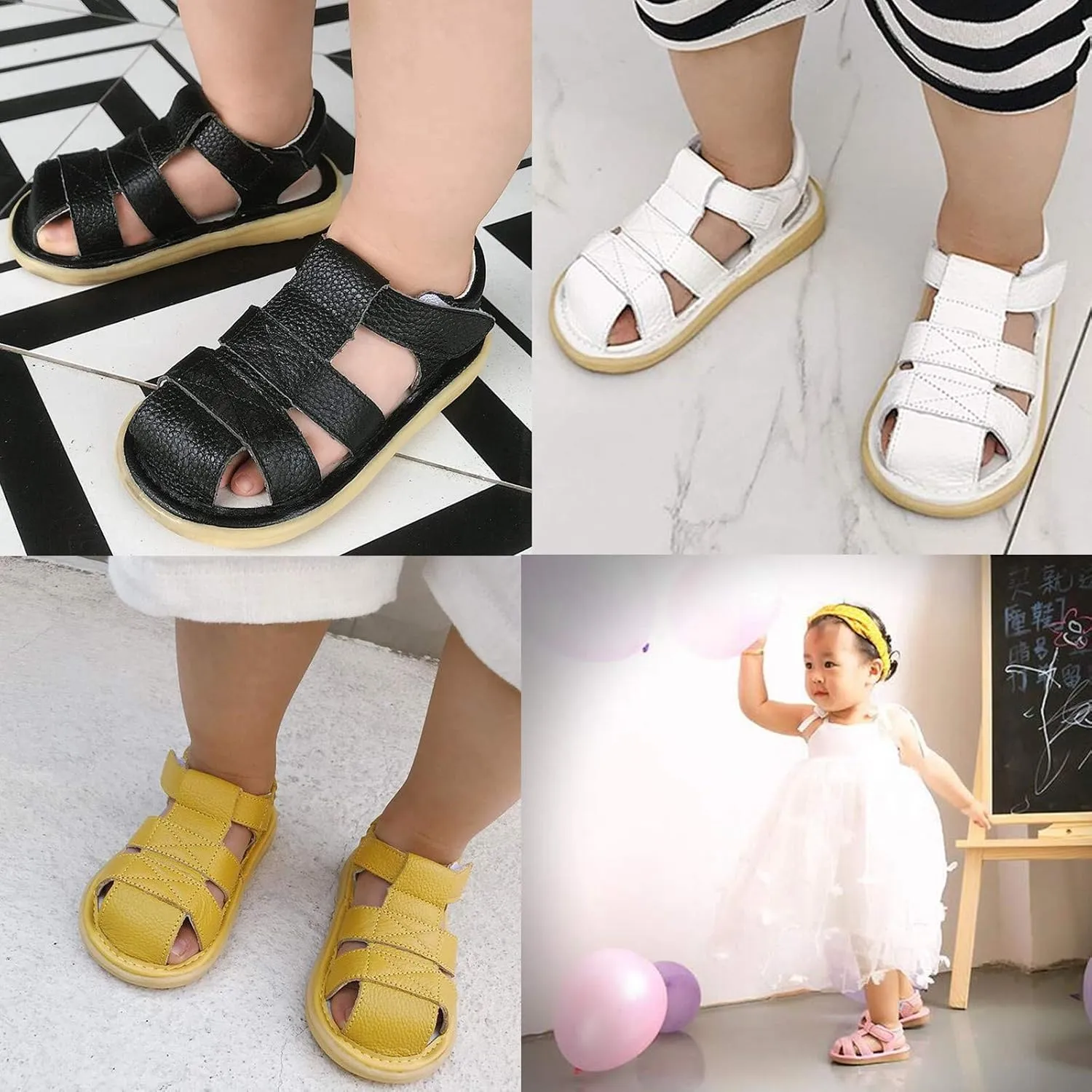 DADAWEN Baby Boys Girls Summer Lightweight Soft Sole Closed-Toe Outdoor Leather Athletic Sandals