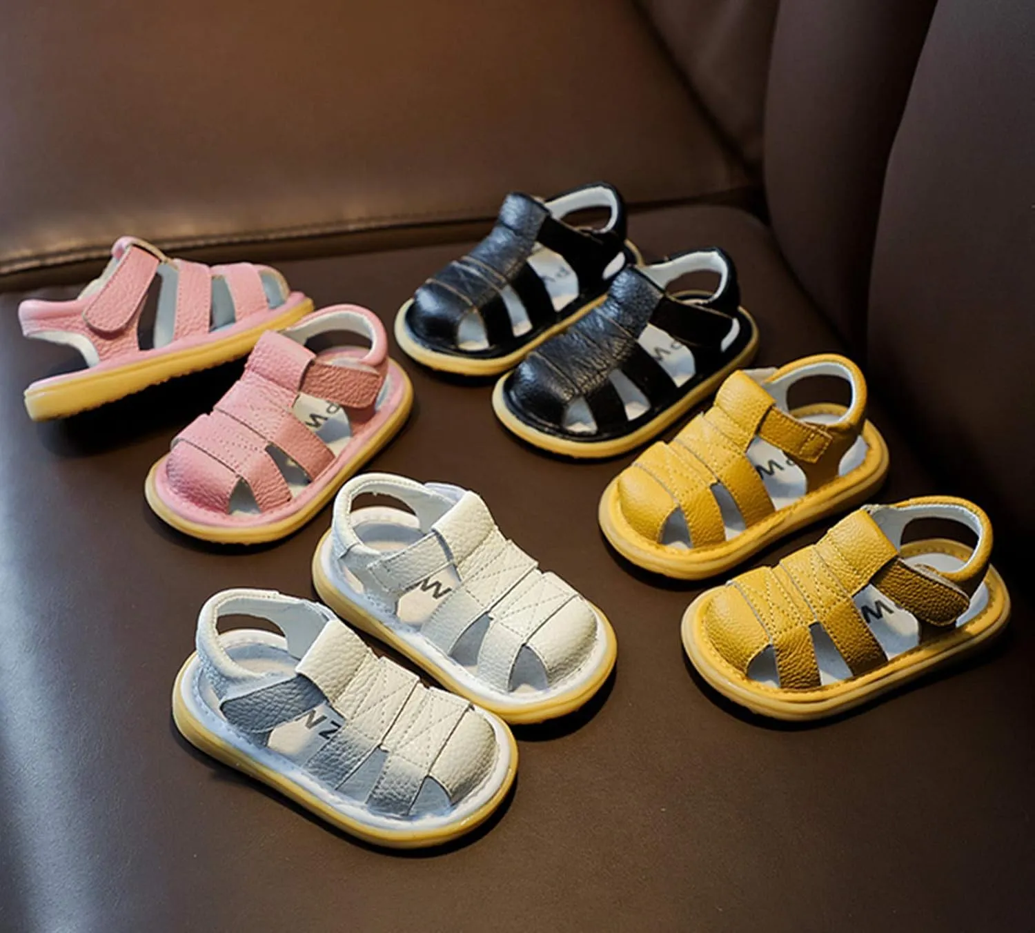 DADAWEN Baby Boys Girls Summer Lightweight Soft Sole Closed-Toe Outdoor Leather Athletic Sandals