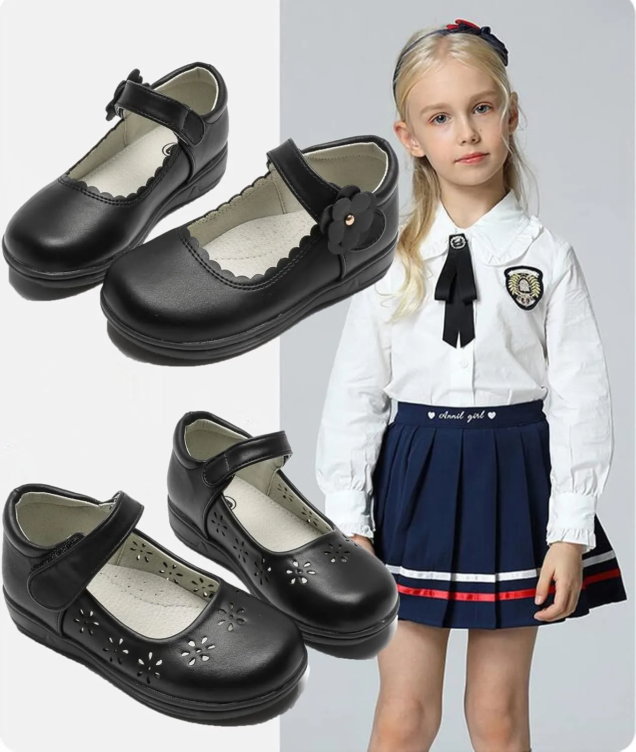DADAWEN Girls Mary Jane Flats School Uniform Shoes Strap Dress Shoes (Toddler/Little Kid/Big Kid)