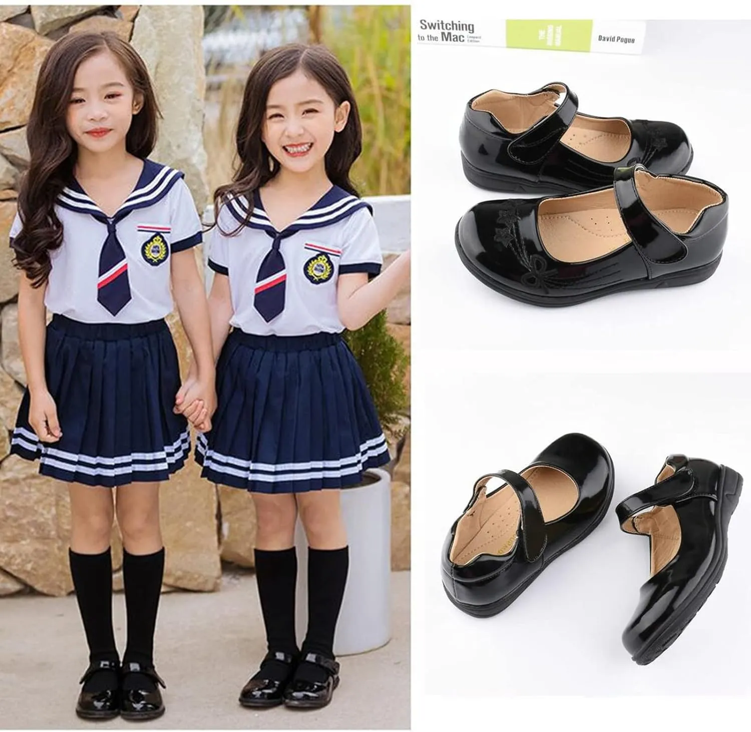 DADAWEN Girl's Strap School Uniform Dress Shoe Mary Jane Flat (Toddler/Little Kid/Big Kid)
