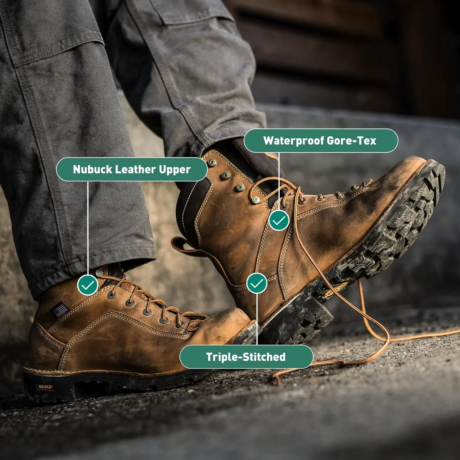 Danner 8” Quarry USA Waterproof Work Boots for Men - Full-Grain Leather with Gore-Tex, 3-Density Cushion Footbed & Traction Heel Outsole, EH Resistant