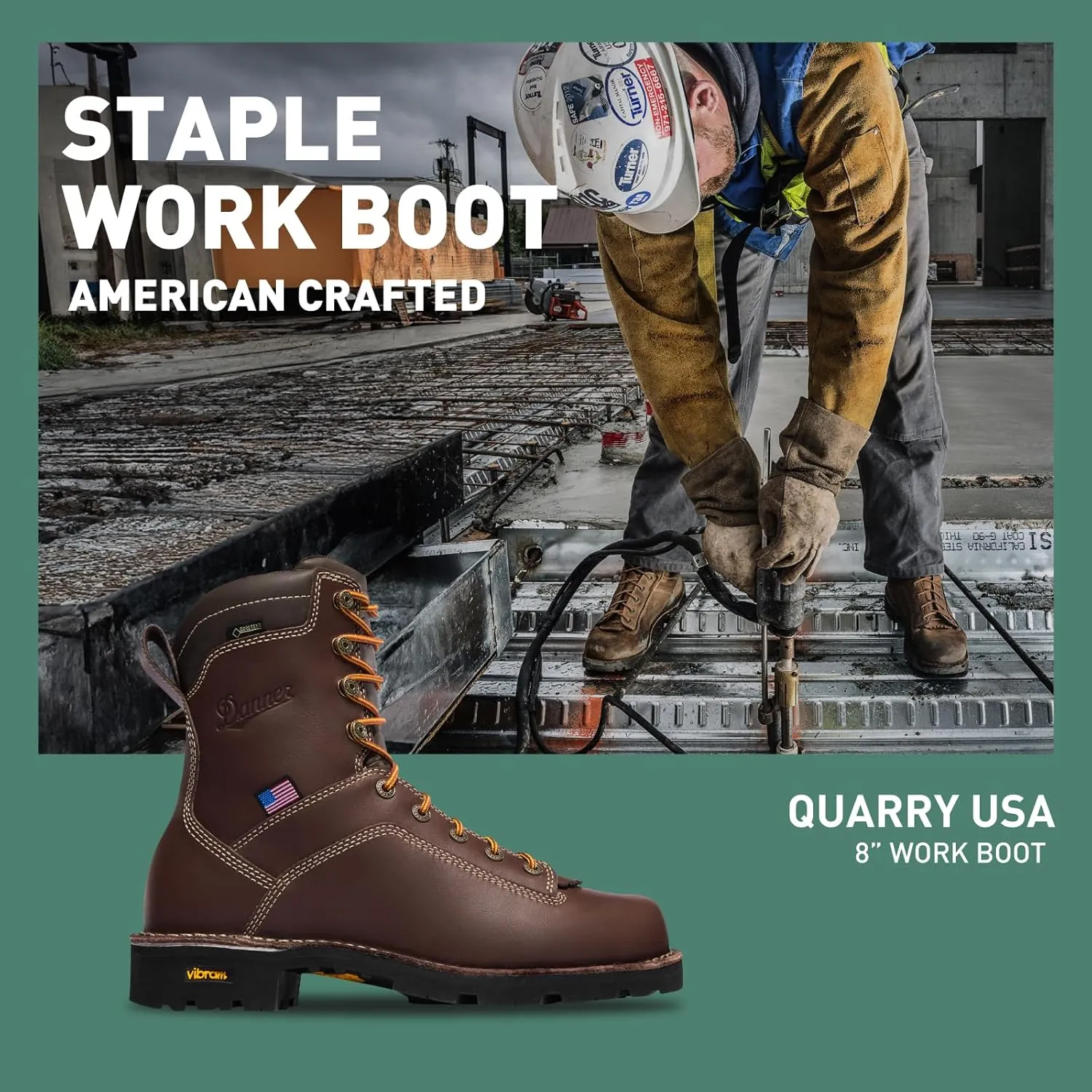 Danner 8” Quarry USA Waterproof Work Boots for Men - Full-Grain Leather with Gore-Tex, 3-Density Cushion Footbed & Traction Heel Outsole, EH Resistant