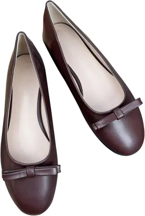Dear Time Women's Flats Round Toe Bow Knot Flats Retro Ballet Flats Slip-On Shoes Casual