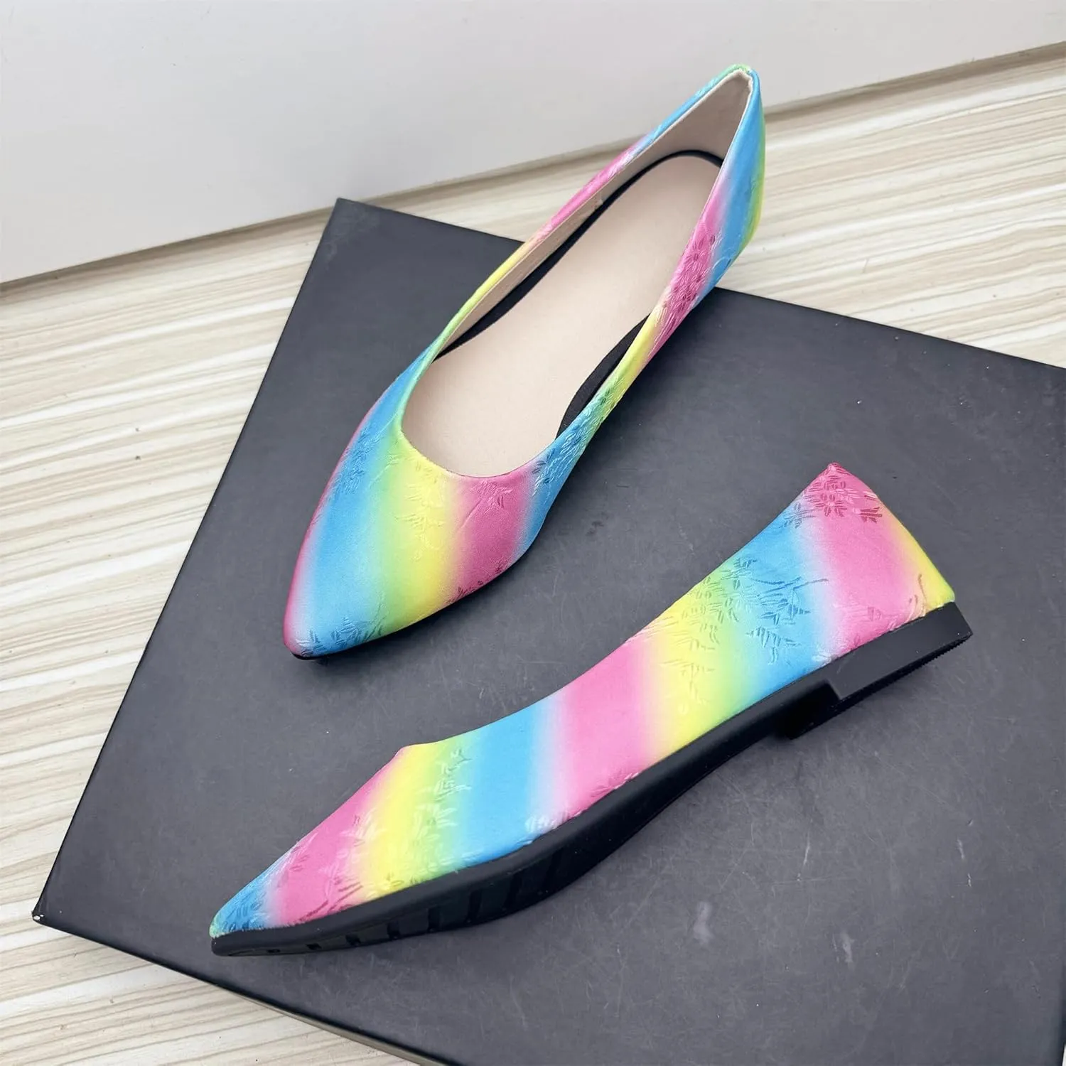 Dear Time Women's Pointed Toe Ballets Flower Embroidered Flat Shoes Dress Flats Slip on Walking Shoes