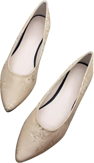Dear Time Women's Pointed Toe Ballets Flower Embroidered Flat Shoes Dress Flats Slip on Walking Shoes