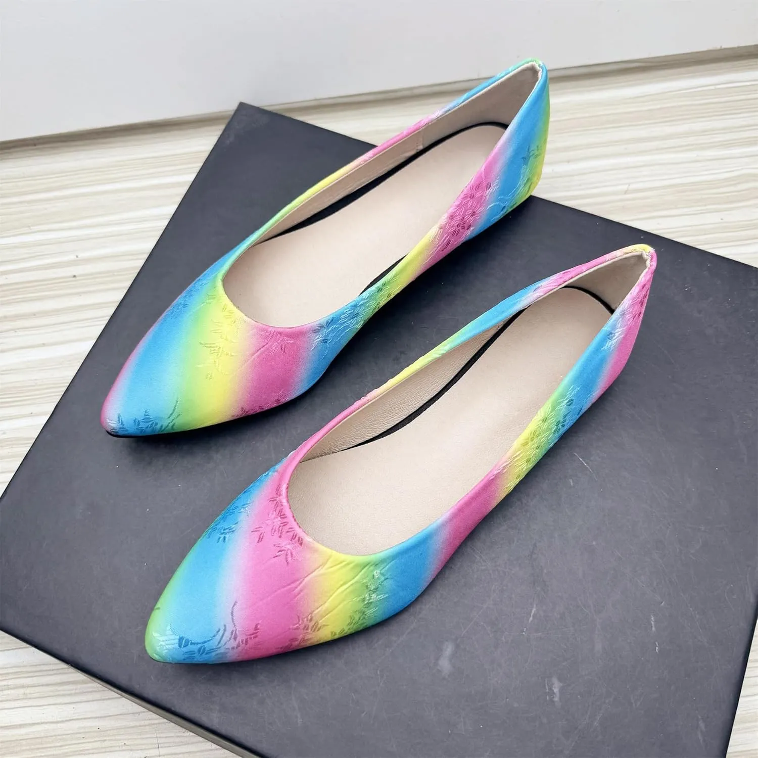Dear Time Women's Pointed Toe Ballets Flower Embroidered Flat Shoes Dress Flats Slip on Walking Shoes